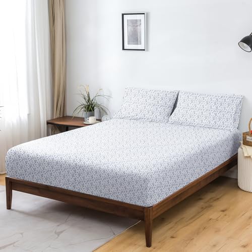 HENGWEITEXT King Sheet Set, 4 Piece Bed Sheets for King Size Bed Set, 17 Inch Sheets Deep Pocket, Soft and Breathable Microfiber, Wrinkle Free, Printed Light Blue Flowe Patterned Double Bedding HENGWEITEXT