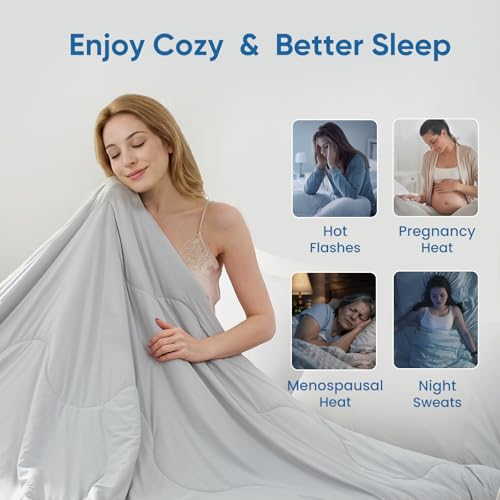 Snuggle Sac Natural Viscose Cooling Comforter Queen Size, Lightweight Breathable Silky Cooling Bedding with Q-Max>0.45 for Bedroom, Home Decor, Hot Sleepers & Night Sweats, Cool Gray 90"x90" Snuggle Sac
