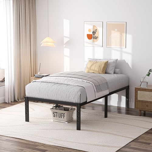 SHLAND Twin Bed Frames 16 Inch Metal Platform Bed Frame No Box Spring Needed, Twin Size Bed with Heavy Duty Strong Slat Support, Easy Assembly, No Noise, Black SHLAND