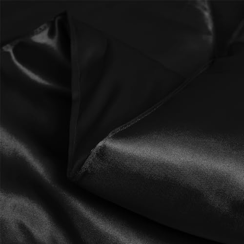 YASMENG Black Satin Silky Comforter Set King Size Summer Cooling Glossy Quilt Set Smooth Touch Luxury Hotel Silk Like Satin Duvet Down Alternative Comforter with 2 Pillowcases for All Seasons YASMENG