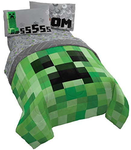 Jay Franco Minecraft Creeper 5 Piece Full Bed Set - Includes Reversible Comforter & Sheet Set - Super Soft Fade Resistant Microfiber - (Official Minecraft Product) Jay Franco