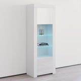 Meble Furniture Modern Freestanding Bookcase with Customizable LED Lights - Durable Wooden Bookshelf with Two High Gloss Doors and a Glass Shelf - Decorative Storage Bookcase - White MEBLE FURNITURE & RUGS