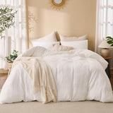 RENEWROOTS Off White Duvet Cover Queen Size, 100% Sandwashed Cotton Soft Queen Duvet Cover Set 3 Pieces with Zipper Clousre & Corner Buttons (Off White, Queen 90 x 90) RENEWROOTS
