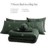 AMBERSPACE Queen Comforter Set Dark Green, Tufted Boho Bedding Farmhouse Bed Set, All Season 7 Pieces Bed in a Bag with Sheets, Pillowcases & Shams AMBERSPACE