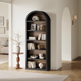 LITTLE TREE 6-Tier Bookcase, 77" Tall Bookshelf with Arched Top, Large Freestanding Wooden Open Bookcase Bookshelf, Modern Display Book Shelf for Living Room, Bedroom, Office, Library, Black Brown LITTLE TREE