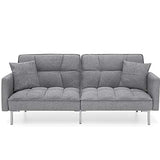 Best Choice Products Convertible Linen Fabric Tufted Split-Back Plush Futon Sofa Furniture for Living Room, Apartment, Bonus Room, Overnight Guests w/ 2 Pillows, Wood Frame, Metal Legs - Dark Gray Best Choice Products