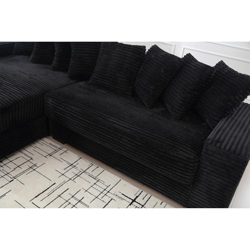 Eafurn Left Facing Oversized Modular Sectional Sofa Two-Piece Cloud Couch with Extra Wide Chaise Lounge, Corduroy Upholstered L Shaped Loveseat Sofa&Couches for Living Room Apartment, Black 111" Eafurn