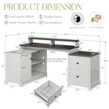67" L Shaped Executive Desk with Drawers & Storage Shelf, Corner Computer Desk with Power Outlets, Home Office Desk with Monitor Stand, Printer Shelf, Computer Writing Desk for Work, Antique White CASSORA