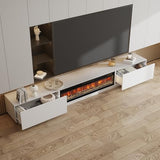WOODTIME 109.4"W Fireplace TV Stand for TVs up to 85 Inches, 1500W/750W Electric Fireplace with 12-Color Flame, 2-Level Heat, Extra Long Entertainment Center with Large Drawers, for Living Room, White WOODTIME