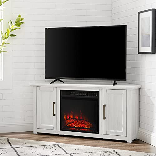 Crosley Furniture Camden Corner Fireplace TV Stand for 50+ inch TVs, Entertainment Center with Storage Shelves, Whitewash Crosley Furniture