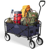 YSSOA Rolling Collapsible Garden Cart Camping Wagon, with 360 Degree Swivel Wheels & Adjustable Handle, 220lbs Weight Capacity,Blue YSSOA
