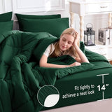 CozyLux Queen Comforter Set Emerald Green, 7 Pieces Bed in a Bag, Green Comforters Queen Size, All Season Bedding Sets with Stitch Quilted Comforter, Flat Sheet, Fitted Sheet, Pillowcases CozyLux