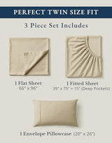 LANE LINEN 100% Organic Cotton Twin Size Bed Sheets, Fully Elasticized Mercerised Cotton Bed Sheet Set, Soft & Comfy Low Pill Face Resistant Bedding Sheets & Pillowcase Set- Linen LANE LINEN