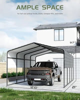 PeakPursuit Metal Carport, 13x20 FT Outdoor Car Port Canopy with Galvanized Steel Roof and Reinforced Base, Heavy Duty Garage Car Shelter Shade for SUV, Truck, Boats PeakPursuit