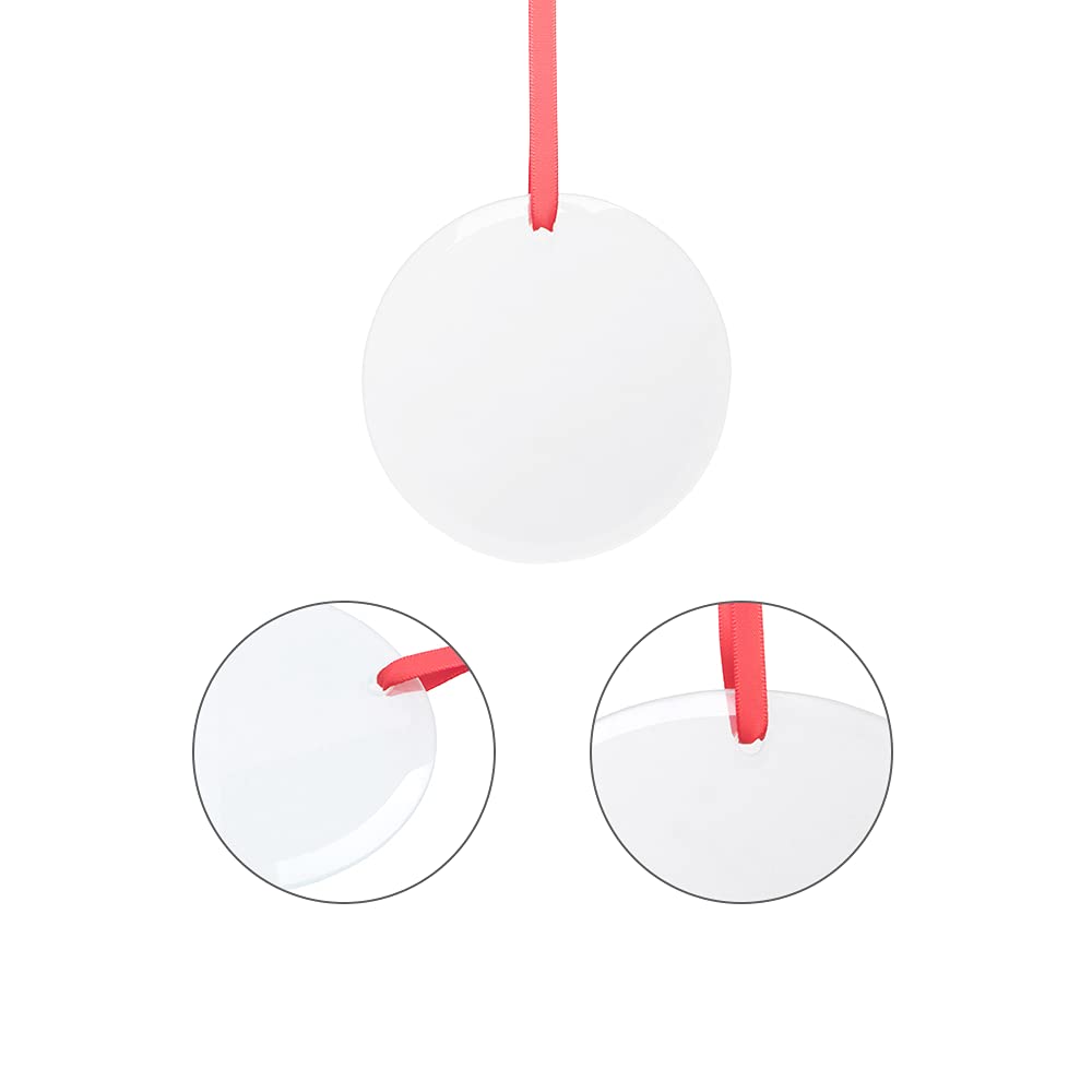 PYD Life 24 PCS Sublimation Ornament Blanks Glass 3 Inch Round Ornament with Red Ribbon for DIY Crafting Personalized Home Christmas Decor Bulk PYD Life