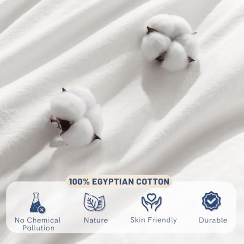 MEISHANG Extra Deep Pocket King Sheets - 600 Thread Count Sheets - Fits 18"-24" in Deep Mattress,100% Egyptian Cotton,Sateen Weave, Soft & Breathable - 4 Piece (King, White) MEISHANG