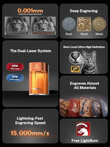 EM-Smart Dual SE 20W Fiber + 20W Diode Dual Laser Engraver, 15000mm/s Lighting-Fast Laser Engraver and Cutter Machine, 0.001mm Engraving Accuracy, 3D Engraving Machine for Jewelry, Metal, Wood EM-Smart