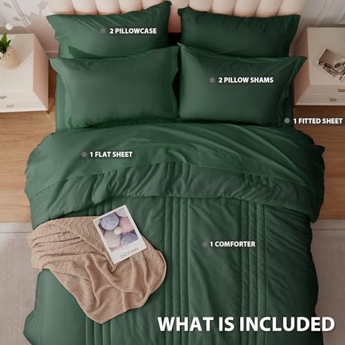 Velorose Queen Comforter Set Emerald Green - Bed in a Bag Queen Size 7 Pieces, Soft Bedding Set for All Seasons, Christmas Premium Queen Comforter Set with Comforter, Sheets, Pillowcases & Shams Velorose
