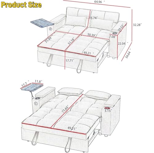 oaaktu ﻿ Large Size Convertible Sleeper Sofa Bed,Polka dot Velvet Pull Out Futon Couch with Storage handrails & Rotating Side Tables,Convertible Sofa Couch for Living Room,RV (Coffee) oaaktu