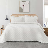 HIARUO 2-Piece Twin Quilt Set - Soft Warm Ultrasonic Reversible Pleated Ruffled Coverlet Bedspread Set (68 x 90 Inch) with 1 Pillow Sham (20 x 26 Inch), Lightweight White HIARUO