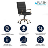 Flash Furniture Whitney Mid-Back Swivel LeatherSoft Desk Chair with Wheels, Padded Seat and Armrests, Adjustable Height Padded Office Chair, Black Flash Furniture