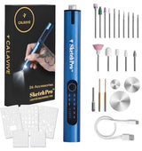 SketchPro Cordless Engraving Pen with LED Light – 3-Speed Precision Etching Tool for Wood, Metal, Glass & Plastic – USB-C Rechargeable, 26 Accessories – Ideal for DIY, Jewelry & Craft Projects Calavive