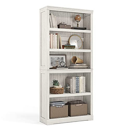 LINSY HOME 5-Tier Adjustable Bookcase in White Oak - Stylish & Durable Storage Solution - WoodArtSupply