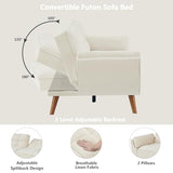 Betoko Convertible Futon Sofa Bed Sleeper Twin Size, Modern Reclining Linen Split Back Sofa Couch with Pillow Top Arm for Compact Living Room,Apartment (Beige) Betoko