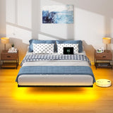 HAVONIZD Queen Floating Bed Frame with LED Lights and Charging Station - 10 inch Platform Bed Frame No Box Spring Needed, Easy Assembly HAVONIZD