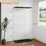 Zevemomo Tempered Glass Display Cabinet with Lights, 4-Tier Curio Cabinet with Glass Doors and Lock, Glass Display Case for Collectibles, for Living Room, Bedroom, Office, Black, Double Door Zevemomo