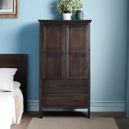 Grain Wood Furniture Shaker 2-Door Wardrobe, Solid Wood with Expresso Finish Grain Wood Furniture