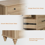 WAMPAT Small Dresser for Bedroom with 5 Drawers & Solid Wood Legs, Mid Century Modern Chest of Drawers Vertical Dresser Storage Organizer, Farmhouse WAMPAT