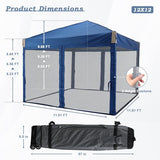 Aoodor 12x12 Ft Pop Up Canopy Tent with Netting, Water-Resistant 210D Oxford Fabric Shade, Easy Assembly Commercial Gazebo with Wheeled Carry Bag & 4 Sand Bags for Camping, Party, Blue Aoodor