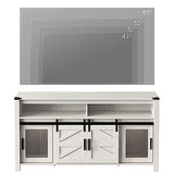 WAMPAT Rustic White Farmhouse Coffee Bar Cabinet with Sliding Barn Doors and Adjustable Storage WAMPAT