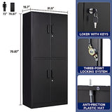 Yizosh Metal Storage Locking Cabinet with 4 Doors and 2 Adjustable Shelves,71" Lockable Garage Tall Steel Cabinet,for Home Office,Living Room,Pantry,Gym,Commercial Storage (Black) Yizosh