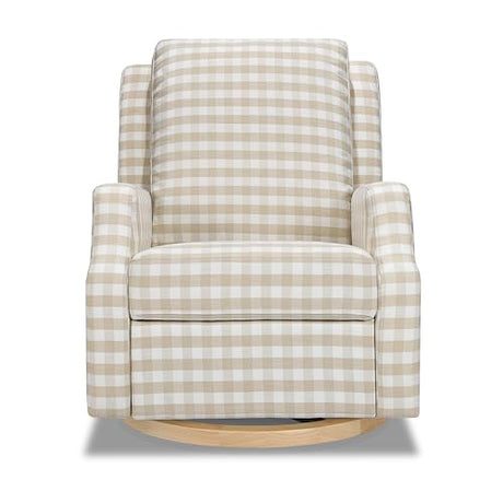 Namesake Crewe Glider Recliner Nursery Chair - GREENGUARD Gold & Certi-PUR US Certified Rocker Recliner - Glider Rocking Chair for Nursery & Living Room - Manual, 360° Swivel, Tan Gingham NAMESAKE