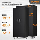 VINGLI Large Metal Storage Cabinet with 2 Doors and 5 Adjustable Shelves, Upgraded Height & Wide & Deep, 43''W x 20''D x 72''H, Oversized Garage Storage Cabinet with Wheels and Locks (Black) VINGLI