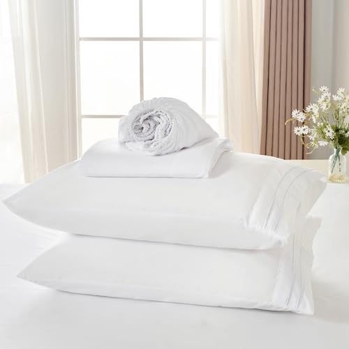 ROSE&RISY White King Sheet Set, 4 Pieces Soft Bedding King Sheet Set, Breathable and Cooling,Includes 1 x Fitted, 1 x Flat, 2 x Pillow Cases - Deep Pocket (White, King) ROSE&RISY