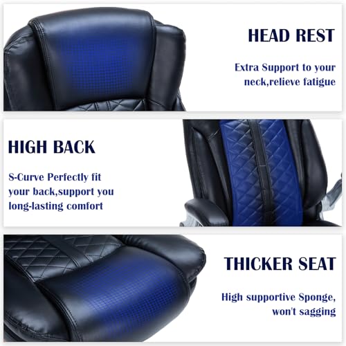 400lbs Executive Office Chair with Flip-Up Armrests, Big and Tall Computer Chair for Heavy People, Heavy Duty Ergonomic Comfy Chair, Breathable PU Leather (Black) HESL