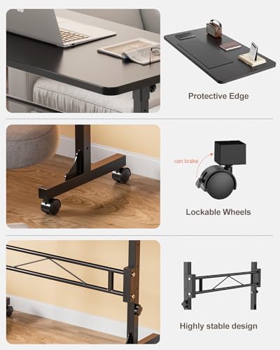 Amztabler Small Standing Desk Adjustable Height, Mobile Stand Up Desk with Wheels, 32 Inch Portable Rolling Desks for Walking Pad Treadmill Black Amztabler