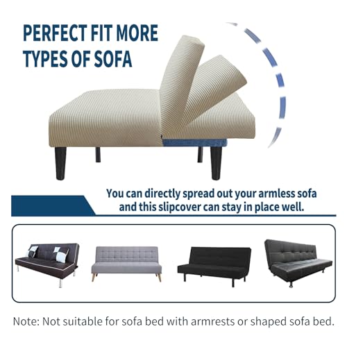Armless Sofa Bed Slipcover Couch Cover Without Armrests Stretch Folding Futon Cover Elastic Removable (Color : White, Size : L(160-190cm)) Generic