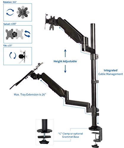 VIVO Black Dual Monitor Sit-Stand Height Adjustable Workstation, Standing Desk Mount with Pneumatic Spring, Holds 2 Screens up to 32 inches STAND-SIT2B VIVO