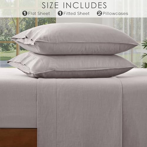 AGGBEERY 100% French Linen Sheets Natural Linen Queen Size Sheets Set, Breathable and Durable for Hot Sleepers, 4 Pcs Bed Sheets with 16 Inch Deep Pocket - 1 Flat Sheet, 1 Fitted Sheet, 2 Pillowcases AGGBEERY