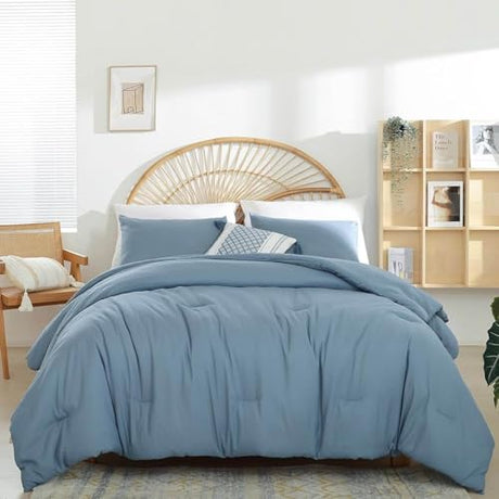 Weigelia Boho Dusty Blue 3PCS Microfiber Bed Comforter Set for All Seasons - Soft, Lightweight Comforter and Pillowcases weigelia