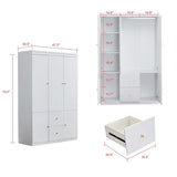 WonderWard 74" H Wardrobe with 3 Doors and 2 Storage Drawers, White Armoire Wardrobe Closet, Bedroom Closet with Hanging Rod, Clothing Wardrobe Closet, Wooden Louvered Wardrobe Closet. WonderWard