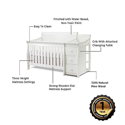 Sorelle Furniture Princeton Elite Crib and Changer with Solid Panel Back Classic -in- Convertible Diaper Changing Table Non-Toxic Finish Wooden Baby Bed Toddler Full-Size Nursery - White - WoodArtSupply