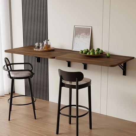 Dogsky Wall Mounted Folding Table, Floating Desk 24x15.7Inch, Fold Down Shelf Wall Mounted with Heavy Iron Brackets, Foldable Table for Launrdy Room, Office Study Work Bench, Kitchen Dining, Walnut Dogsky
