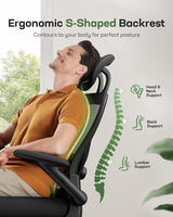 Marsail Ergonomic Mesh Office Chair High Back Desk Chair Adjustable Lumbar Support with Headrest Flip-Up Liftable Arms Swivel Computer Task Chair for Big and Tall People Marsail