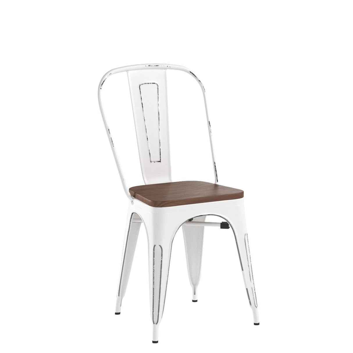 Furmax Metal Dining Chairs with Wood Seat, Indoor-Outdoor Use Stackable Chic Dining Bistro Cafe Side Metal Chairs Set of 4(White) Furmax