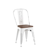 Furmax Metal Dining Chairs with Wood Seat, Indoor-Outdoor Use Stackable Chic Dining Bistro Cafe Side Metal Chairs Set of 4(White) Furmax